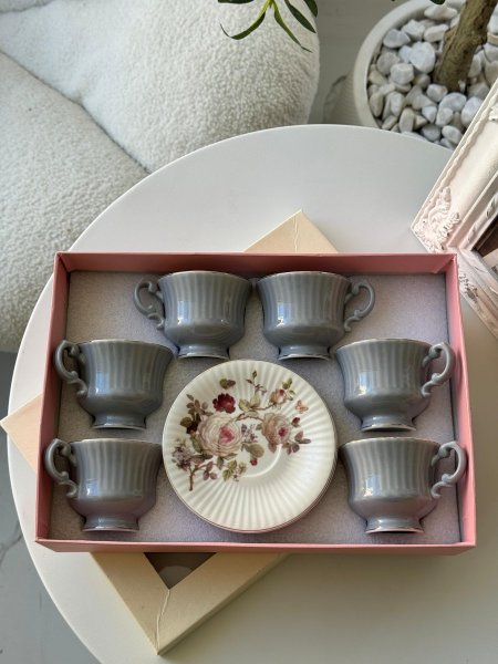 طقم فناجين قهوه بورسلان صحن مورد6+6